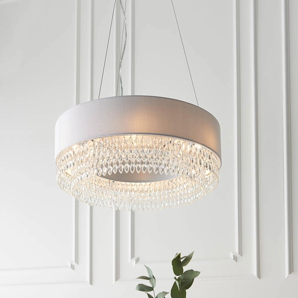 Wisząca lampa glamour Malmesbury 94396 kryształki abażur szary chrom