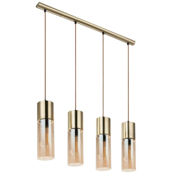 Wisząca LAMPA loft ANNIKA 21000-4HM Globo szklana OPRAWA tuby ZWIS na listwie mosiężny bursztynowy