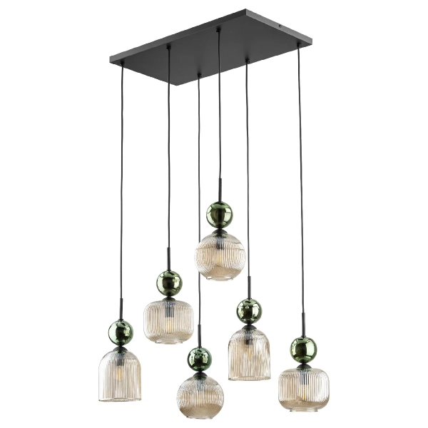 Glamour lampa zwisająca Sophia Green 11150 klosze żebrowane zielony