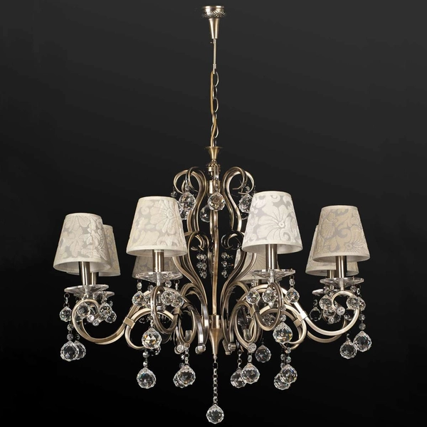 Żyrandol LAMPA wisząca VEN W-H 12075/8 klasyczna OPRAWA na łańcuchu ZWIS z kryształkami wzory crystal patyna kremowy