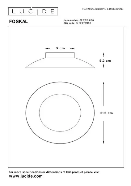 Nowoczesny plafon do salonu Foskal 79177/06/30 LED 6W 2700K czarna