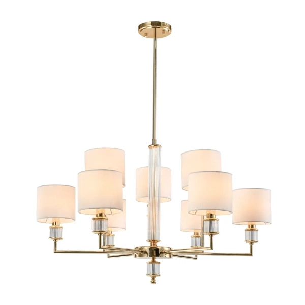 Lampa wisząca żyrandol SUTTON biała złota błyszcząca metalowa szklana E14 9p P09378AU-WH