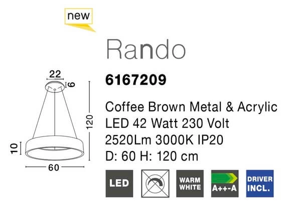 Pokojowy żyrandol metalowy Tome Smart LED 42W brązowy