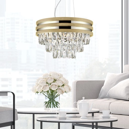 Lampa wisząca NAICA P0525-04A-F4V6 kryształowa glamour crystal zwis złoty