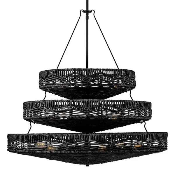 Rattanowa lampa wisząca Ophelia QN-OPHELIA-13P-BK-BK ażurowa czarna