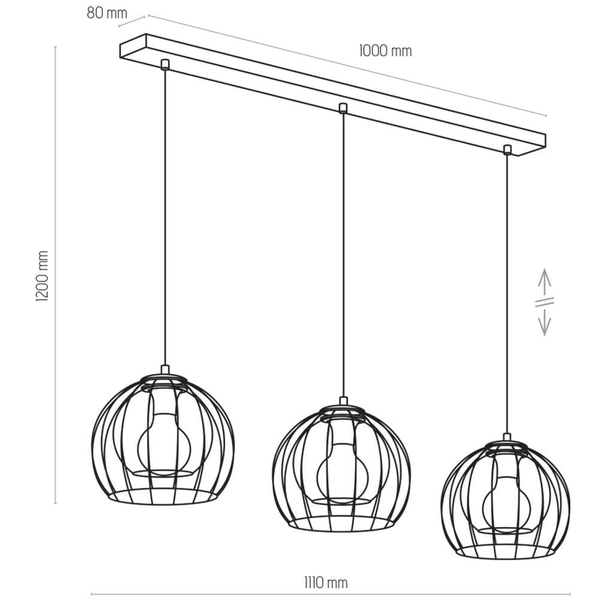 Lampa wisząca loft potrójna Universo 4483 TK Lighting szklana czarna