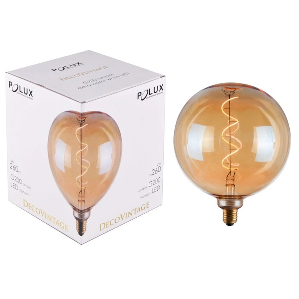 Żarówka dekoracyjna vintage bursztynowa DecoVintage 317773 Polux G200 LED E27 bańka 4W 260lm 230V biała ciepła