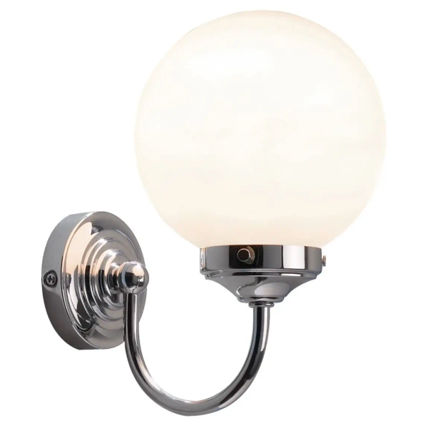 Łazienkowy kinkiet ścienny Barclay BAR0750 szklany kula biała chrom