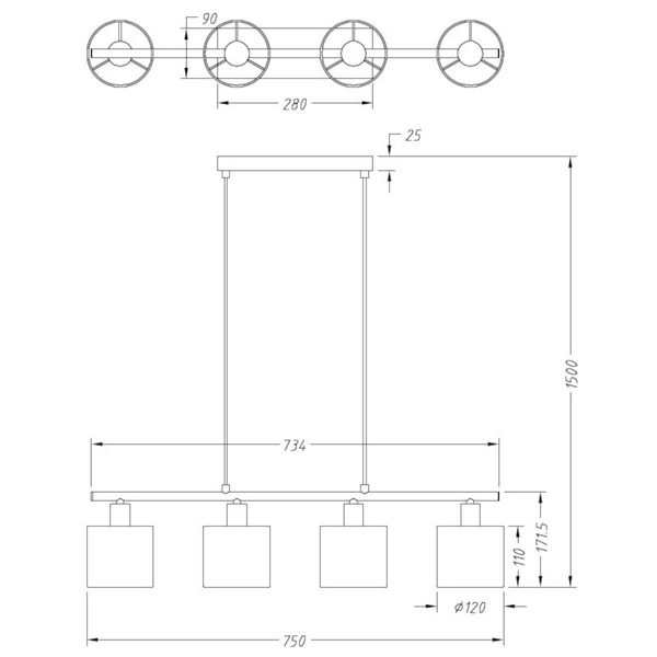 Nowoczesny zwis czarny IKERIS DL079-30334 wiszące tuby nad stół