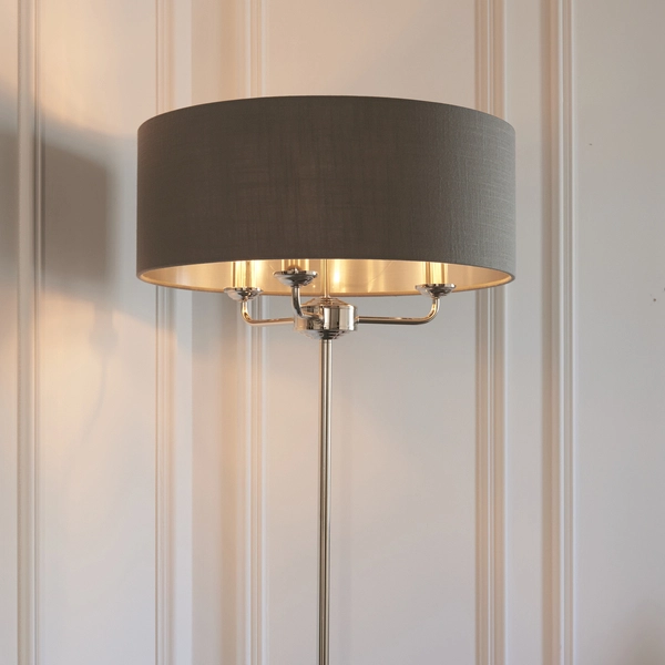 Stojąca lampa z abażurem Highclere 94378 Endon klasyczna szara nikiel