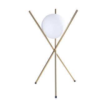 Stojąca LAMPA stołowa XENA T0044 loftowa metalowe pręty szklana kula mosiądz biała OUTLET
