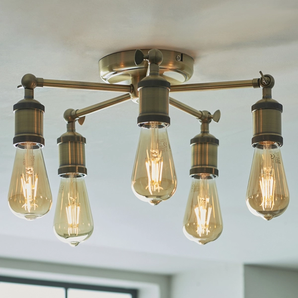 Industrialna lampa sufitowa Hal 97244 Endon industrialna 5-punktowa mosiądz