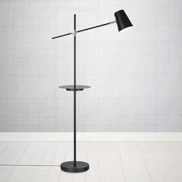 Stojąca LAMPA podłogowa LINEAR 107307 Markslojd metalowa OPRAWA z półką do salonu czarna