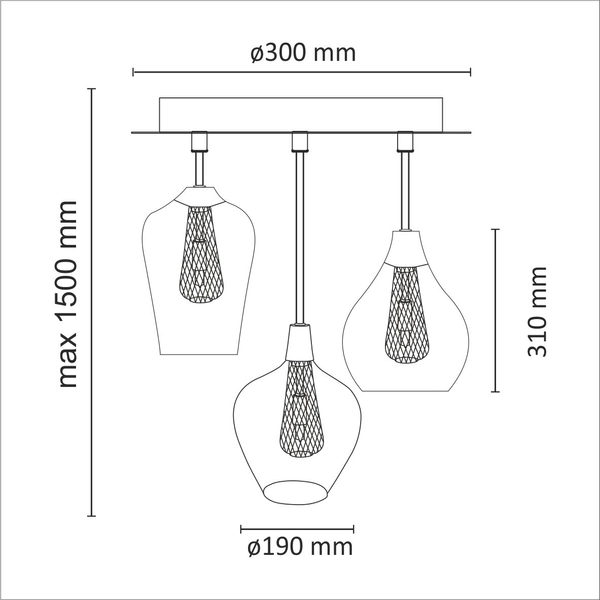 Lampa wisząca kaskada Dyson 3861 Polux potrójna szklana chrom