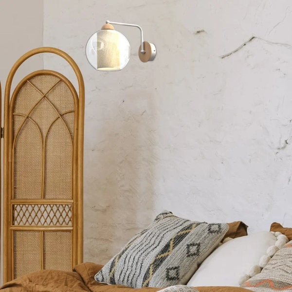 Ścienny kinkiet skandynawski TELA MLP7954 do salonu kula biała drewniana