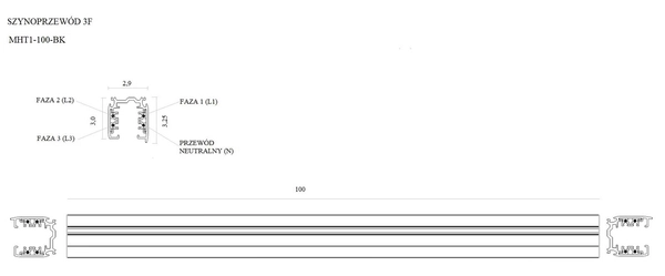 Szynoprzewód sufitowy 1 m Aluminum 4 wires Track MHT1-100-BK Maxlight 3-fazowa ścienna LISTWA natynkowa 230V czarna