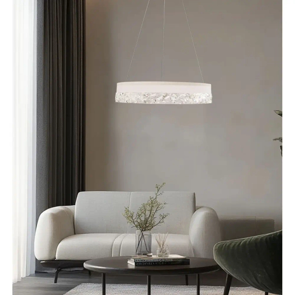 Wisząca lampa ring Frozi 31-35547 LED 32W 3000K kryształowa biała