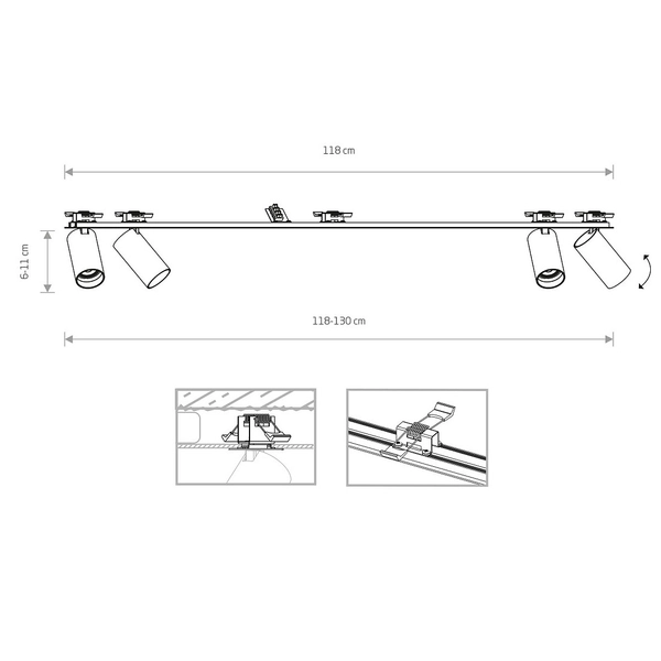 Nowoczesny spot kuchenny podtynkowy Mono 7692 ruchoma lampa nad blat czarna