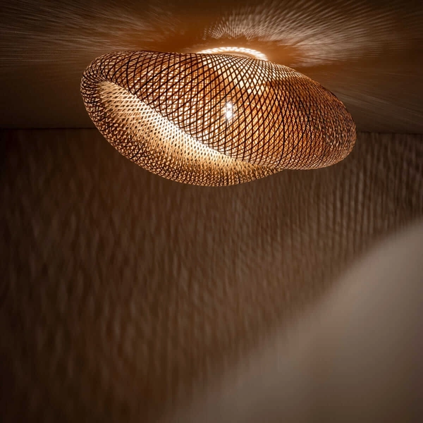 Drewniany plafon Havana 11172 japandi koszyk siatka bambusowy biały