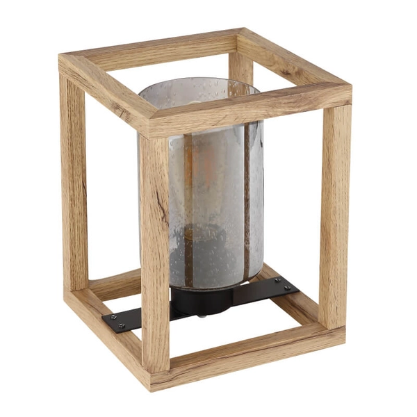 Lampa stołowa Pettey 15497T do salonu loft tubka drewniana przydymiona