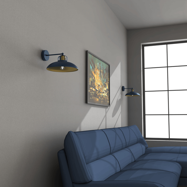 Nowoczesna lampa ścienna Felix do salonu niebieska złota