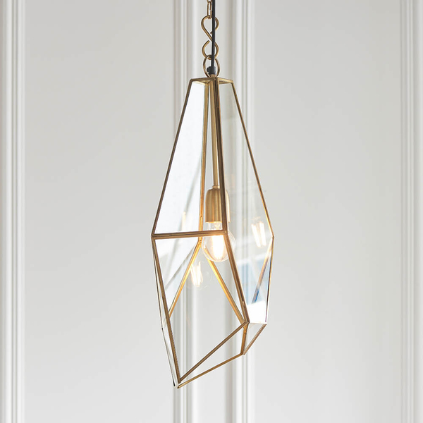Geometryczna lampa wisząca Avery 73117 mosiądz przezroczysty