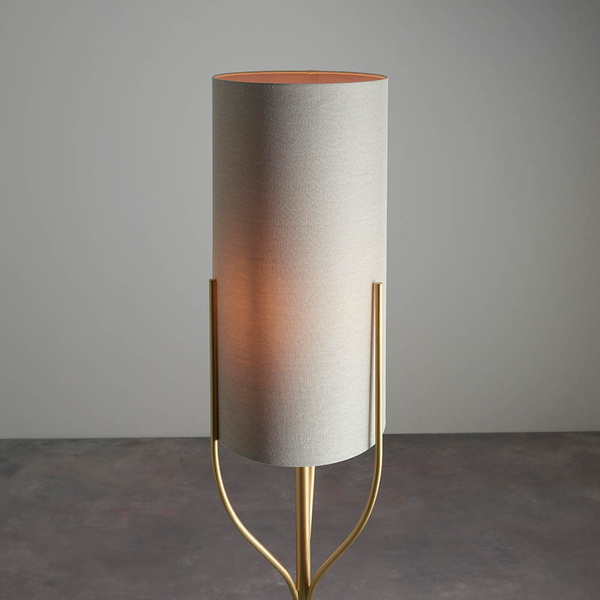 Podłogowa lampa do salonu Fraser 95466 z abażurem mosiądz beżowy