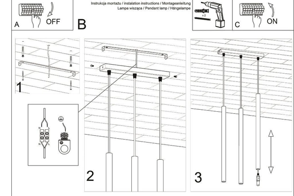 LAMPA wisząca PASTELLO SL.0470 Sollux metalowa listwa tuby sople czarne
