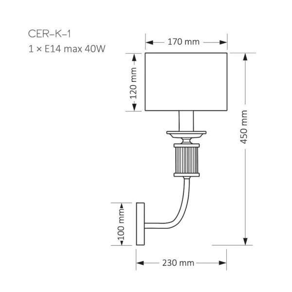 Naścienna lampa abażurowa Cero CER-K-1 (N) do jadalni nikiel biała