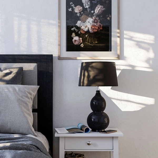 Stołowa lampa stojąca Lofty abażurowa do sypialni czarna