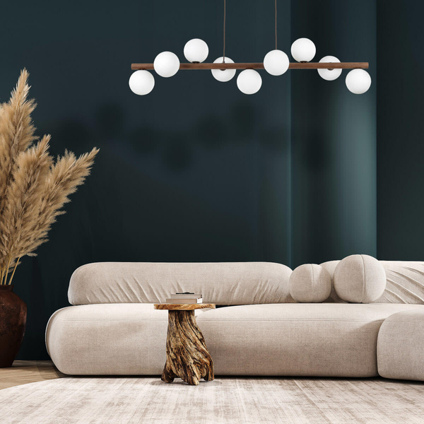 Lampa wisząca do salonu Estera 10273 bubbles belka drewniana biała
