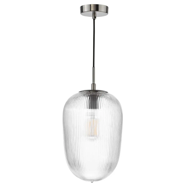 Ryflowana lampa wisząca Abrielle ABR0108 szklany owalny nikiel