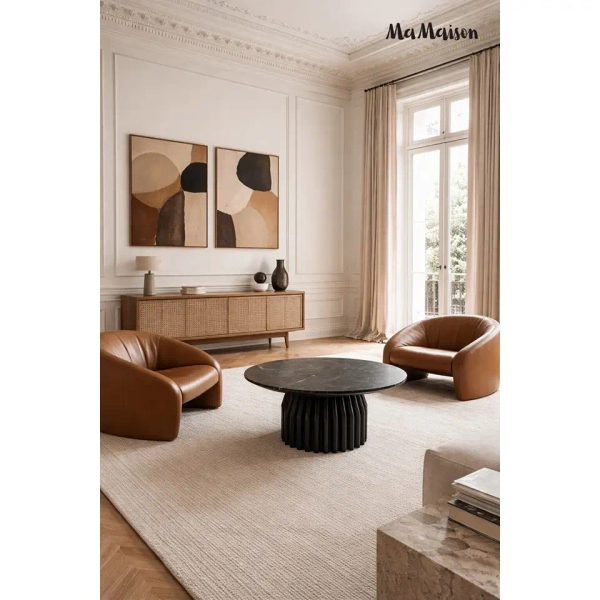 Marmurowy stolik kawowy LEVANTE MM001501100335 czarny drewno 75cm