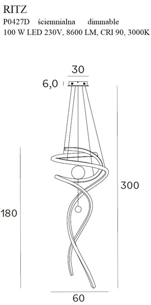 Dekoracyjna lampa wisząca RITZ P0427D zwis ledowy 100W 3000K złoty