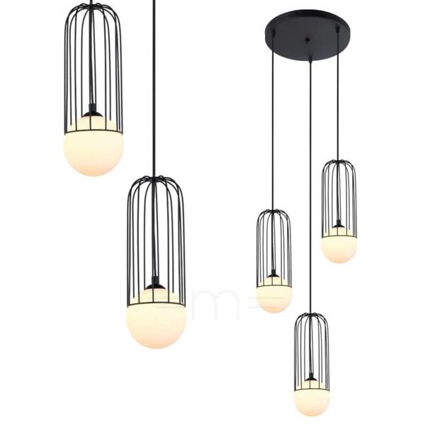 Druciana LAMPA wisząca SIMON MDM-3938/3 BK Italux metalowa OPRAWA drut ZWIS kule balls KASKADA klatki loft czarne