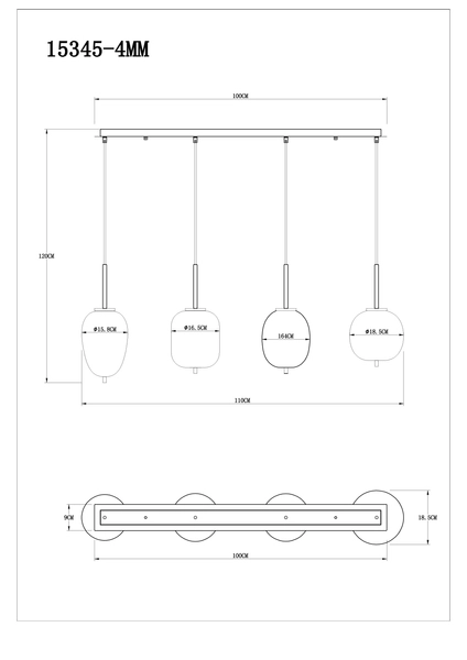 Lampa wisząca Blacky 15345-4H drewniana belka przydymiona