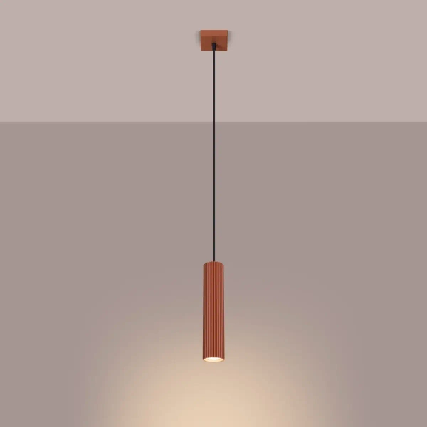 Podłużna lampa wisząca KARBON SL.1630 tuba ryflowana terakota