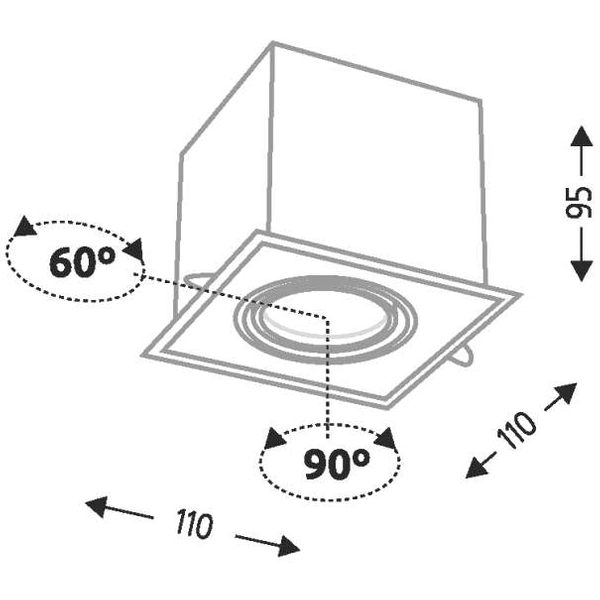 Wpust LAMPA sufitowa EBINO H 3345 Shilo kwadratowa OPRAWA wpuszczana metalowa czarna