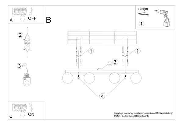 Plafon listwa Yoli SL.1154 Sollux balls do kuchni biały czarny