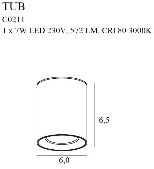 Zestaw spot sufitowy Tub C0211 + RC0155/C0156 BLACK Maxlight LED 7W 3000K z pierścieniem czarny