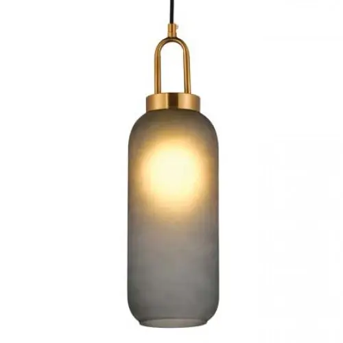 Industrialna lampa wisząca 19176 szklana do salonu nad stół mosiądz szary