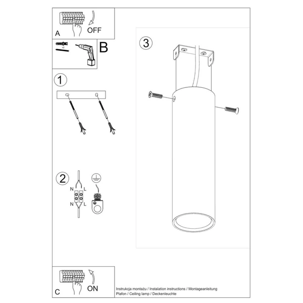 Minimalistyczna lampa sufitowa SL.1001 metalowa tuba czarna