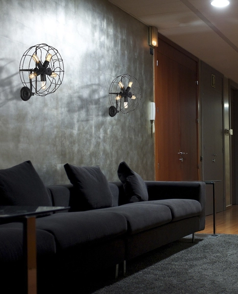 Ścienna lampa pokojowa Fan industrial druciana czarna