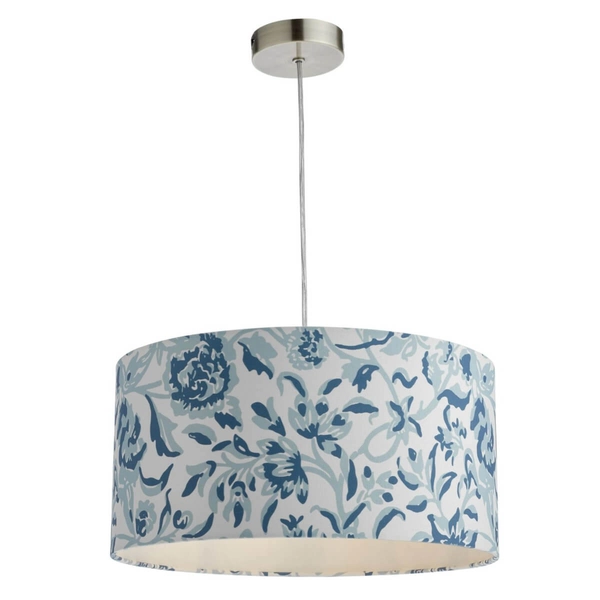 Abażurowy klosz do lampy Down DOW1623-EH Dar Lighting kwiaty tuba biały niebieski