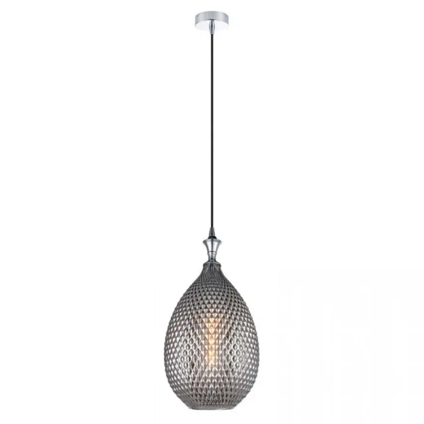 Pojedyncza wisząca lampa 1986 szklana ryflowana regulowana szary