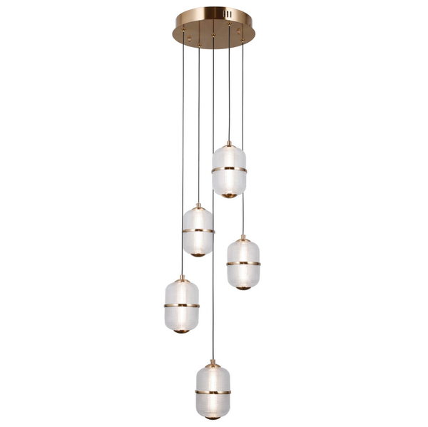 Szklana lampa wisząca Alani PND-34375-5-HBR LED 140W 3000K nad stół złoty
