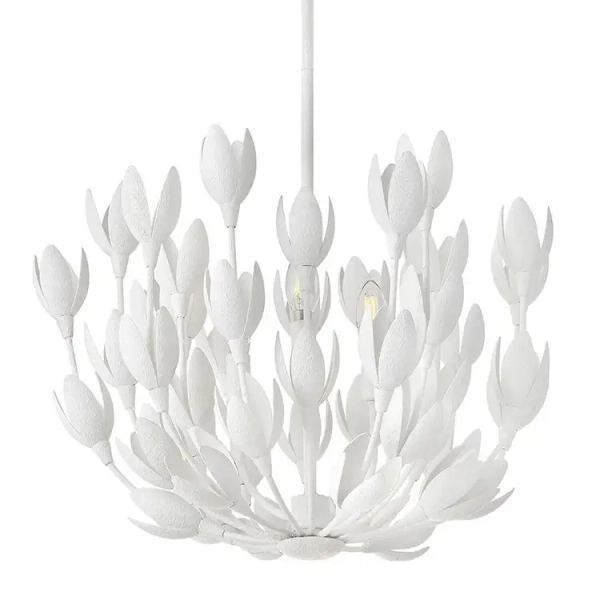 Żyrandol do salonu Flora QN-FLORA3-WHT kwiaty metalowe białe
