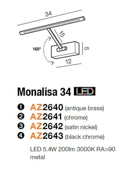 Czarny kinkiet ruchomy Monalisa galeryjka LED 5,4W metalowa