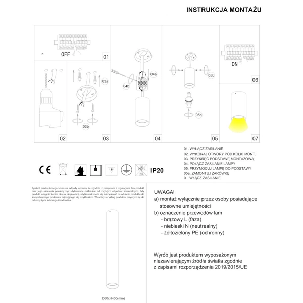 Sufitowa lampa punktowa Stala 301003002 Elkim do kuchni okrągła tuba biała