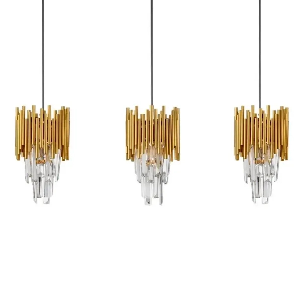 Potrójna lampa wisząca PELAVRO LE45106 crystals nad stół złota